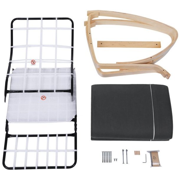 Gyngestol i birketr med justerbar fodsttte - mrkegr stof