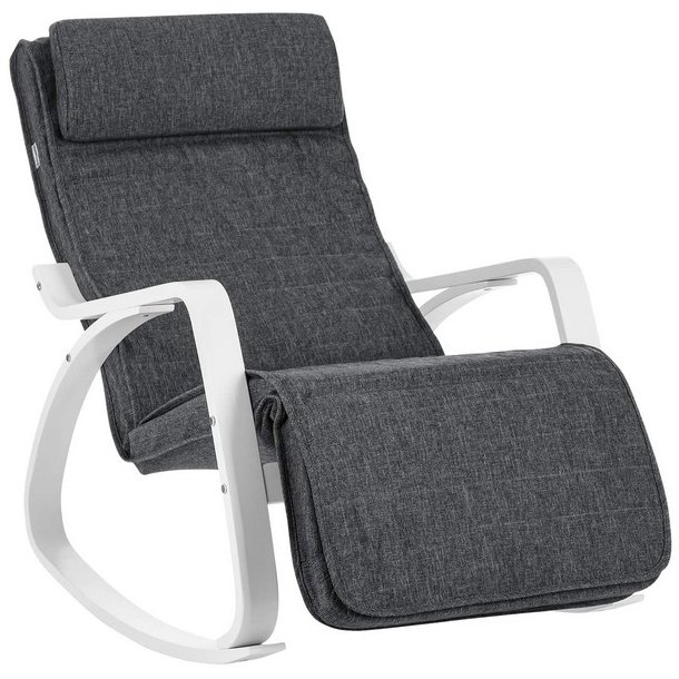 Gyngestol i birketr� med justerbar fodst�tte - m�rkegr� stof