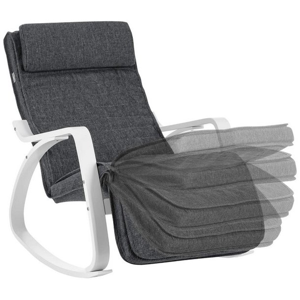 Gyngestol i birketr� med justerbar fodst�tte - m�rkegr� stof