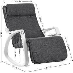 Gyngestol i birketr� med justerbar fodst�tte - m�rkegr� stof