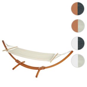 Hngekje med creme stof og stativ - hngekjestativ i brun tr