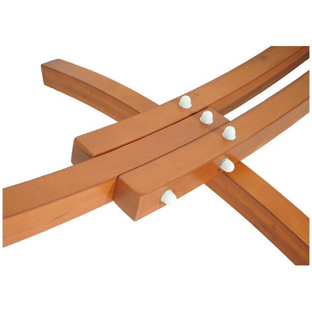 Hngekje med creme stof og stativ - hngekjestativ i brun tr