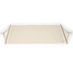 Hngekje med creme stof og stativ - hngekjestativ i brun tr