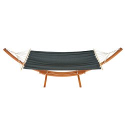 Hngekje med gr stof og stativ - hngekjestativ i brun tr