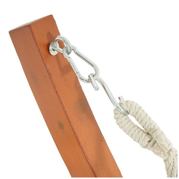 Hngekje med gr stof og stativ - hngekjestativ i brun tr