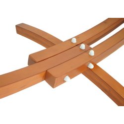 Hngekje med gr stof og stativ - hngekjestativ i brun tr