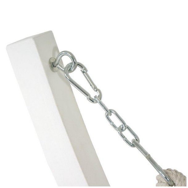 Hngekje med creme stof og stativ - hngekjestativ i hvid tr