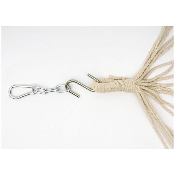 Hngekje med gr stof og stativ - hngekjestativ i hvid tr