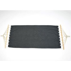 Hngekje med gr stof og stativ - hngekjestativ i hvid tr