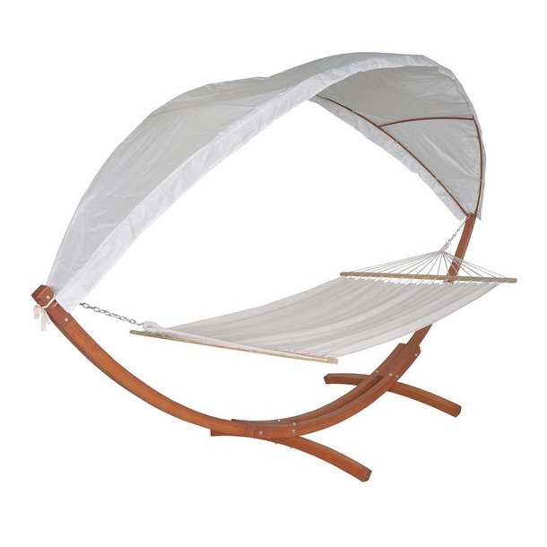 Hngekjestativ med hngekje til 2, creme solsejl og brunt stel