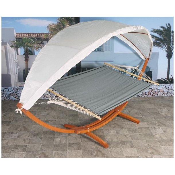 Hngekjestativ med hngekje til 2, gr solsejl og brunt stel