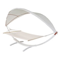 Hngekjestativ med hngekje til 2, creme solsejl og hvidt stel