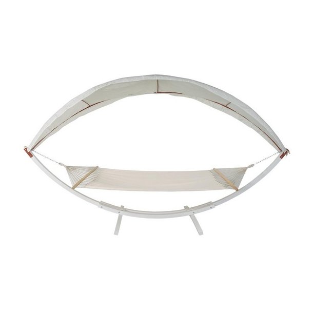 Hngekjestativ med hngekje til 2, creme solsejl og hvidt stel