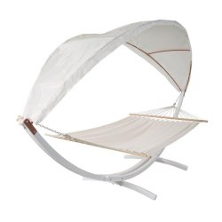 Hngekjestativ med hngekje til 2, creme solsejl og hvidt stel