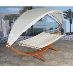 Hngekjestativ med hngekje til 2, creme solsejl og brunt stel