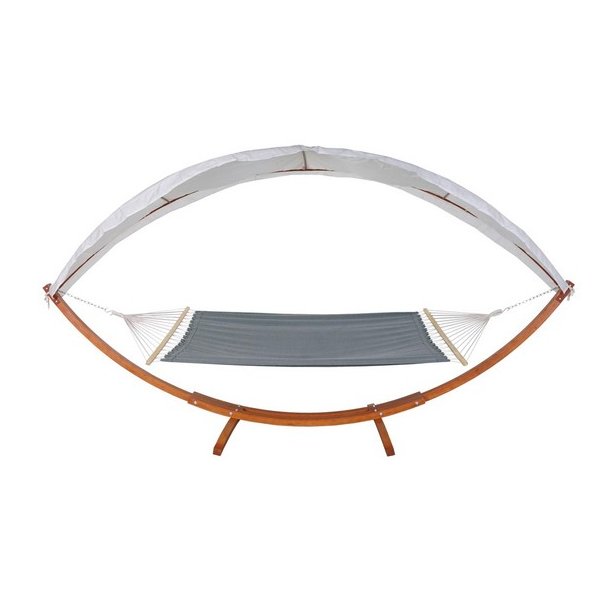 Hngekjestativ med hngekje til 2, gr solsejl og brunt stel