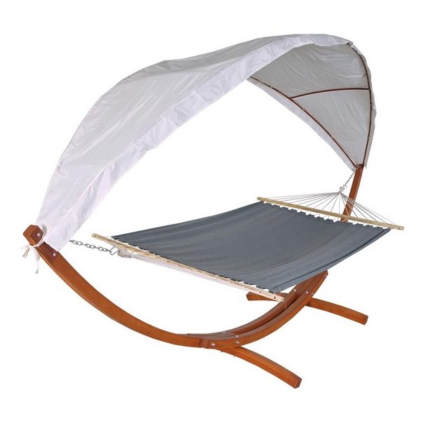 Hngekjestativ med hngekje til 2, gr solsejl og brunt stel