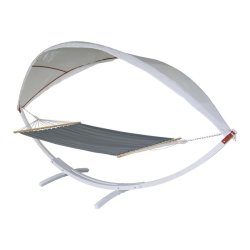 Hngekjestativ med hngekje til 2, grt solsejl og hvidt stel