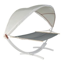 Hngekjestativ med hngekje til 2, grt solsejl og hvidt stel