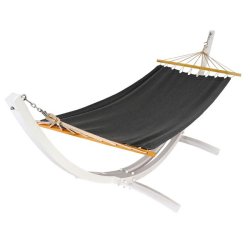 Hngekje med gr stof og stativ - hngekjestativ i hvid tr