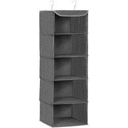 H�ngende garderobe i gr� stof - frith�ngende opbevaringshylder