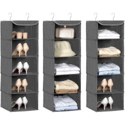 H�ngende garderobe i gr� stof - frith�ngende opbevaringshylder