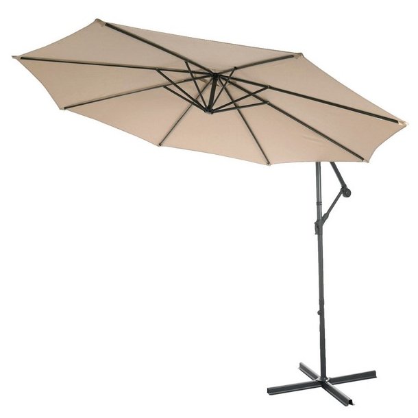 Hngeparasol 3 meter - 300 cm sandfarvet vipbar parasol med krydsfod