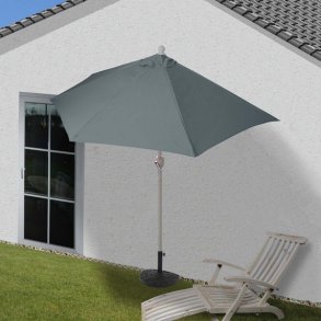 Halvrund parasol med fod - balkonparasol - antracit 300 x 145 cm