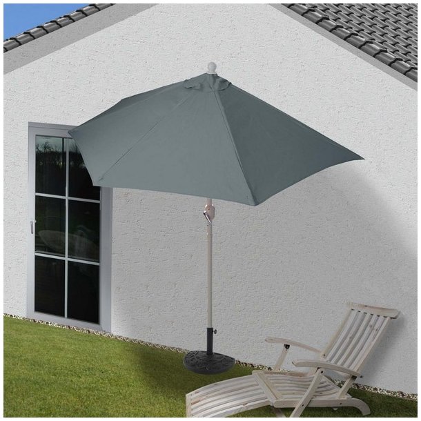 Halvrund parasol med fod - balkonparasol - antracit 300 x 145 cm