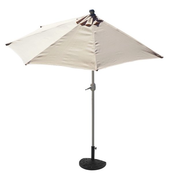 Halvrund parasol med fod - balkonparasol - creme 300 x 145 cm