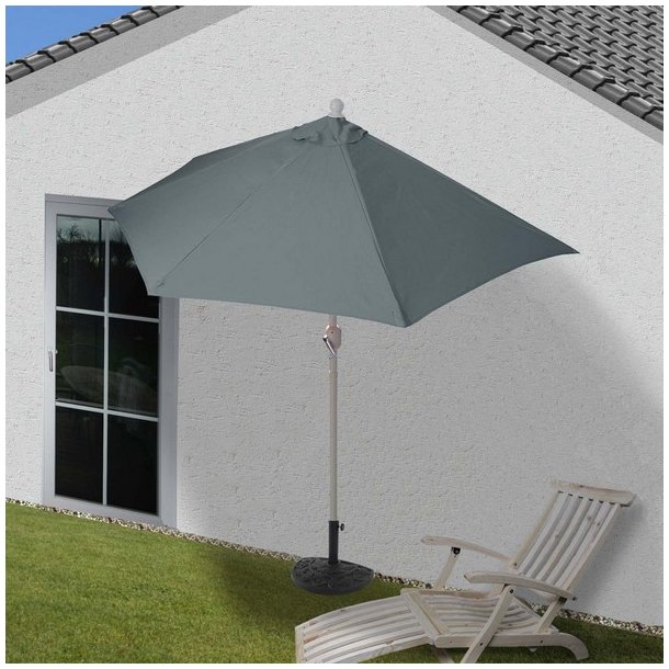 Halvrund parasol med fod - balkonparasol - antracit 270 x 135 cm
