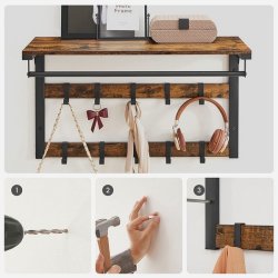 Knagerkke med bjlestang og hattehylde 80x30 cm - rustik brun