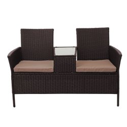 Polyrattan havebnk med bord - brun 2 personers havesofa 132 cm