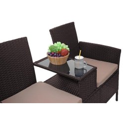 Polyrattan havebnk med bord - brun 2 personers havesofa 132 cm