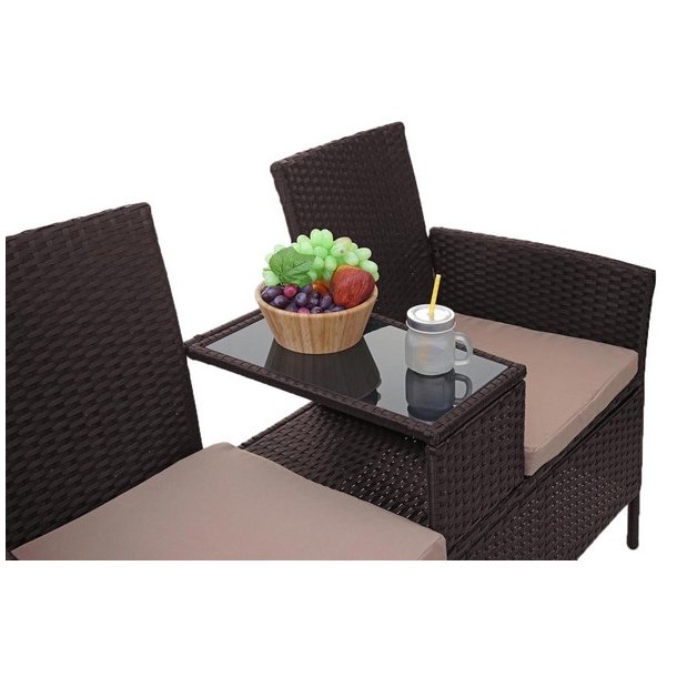Polyrattan havebnk med bord - brun 2 personers havesofa 132 cm