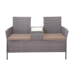 Polyrattan havebnk med bord - gr 2 personers havesofa 132 cm
