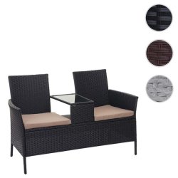 Polyrattan havebnk med bord - sort 2 personers havesofa 132 cm