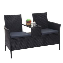 Polyrattan haveb�nk med bord - sort 2 personers havesofa 132 cm