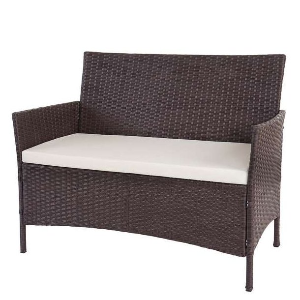 Havebnk - brunmeleret polyrattan havebnk med creme hynde