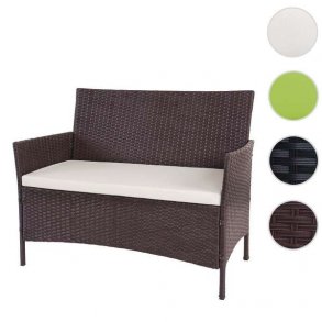Haveb�nk - brunmeleret polyrattan haveb�nk med creme hynde
