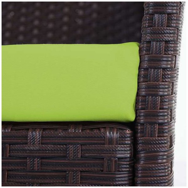 Havebnk - brunmeleret polyrattan havebnk med grn hynde