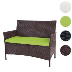 Havebnk - brunmeleret polyrattan havebnk med grn hynde