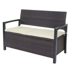 Haveb�nk og hyndeboks - brun polyrattan med creme hynde