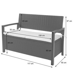 Haveb�nk og hyndeboks - brun polyrattan med creme hynde