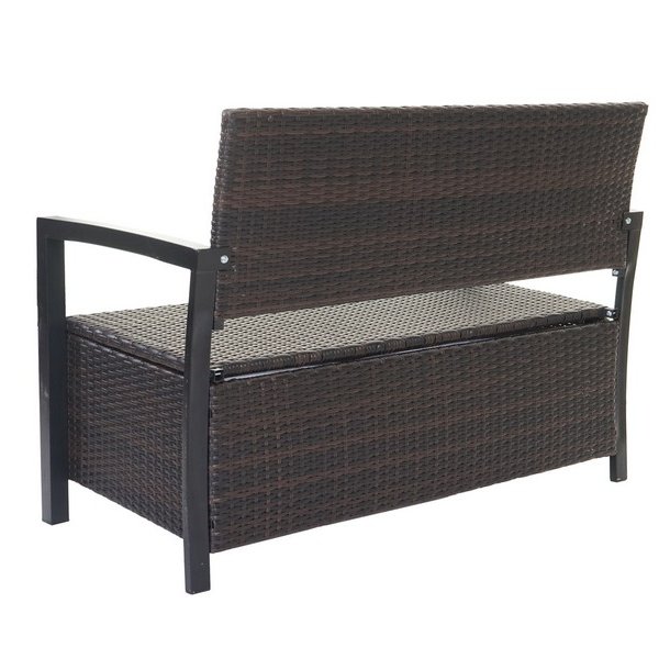 Haveb�nk og hyndeboks - brun polyrattan med gr�n hynde