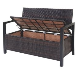 Haveb�nk og hyndeboks - brun polyrattan med gr�n hynde