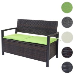 Haveb�nk og hyndeboks - brun polyrattan med gr�n hynde