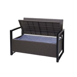 Haveb�nk og hyndeboks - gr�meleret polyrattan med creme hynde
