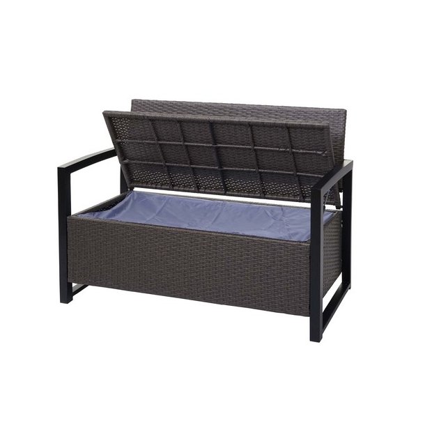Haveb�nk og hyndeboks - gr�meleret polyrattan med creme hynde