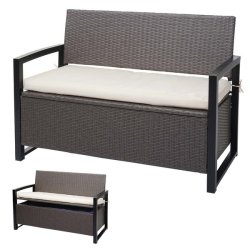 Haveb�nk og hyndeboks - gr�meleret polyrattan med creme hynde